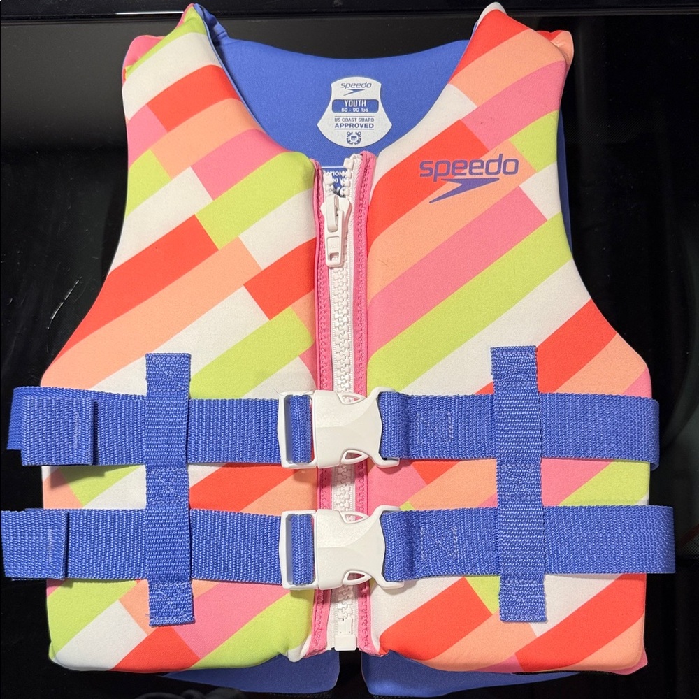 Speedo Kids Stripe Safety Vest - Pink, Coral & Lime with Blue Straps